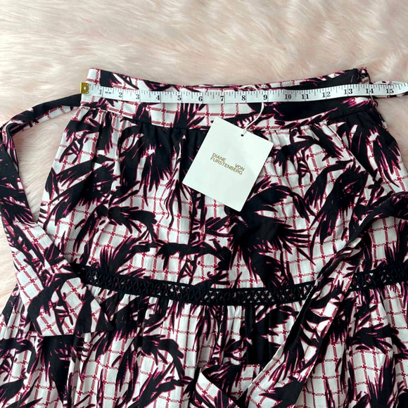 NWT - DIANE VON FURSTENBERG Lucia Tiered Cotton Midi Skirt in Palm White - Sz 6 - Picture 10 of 12